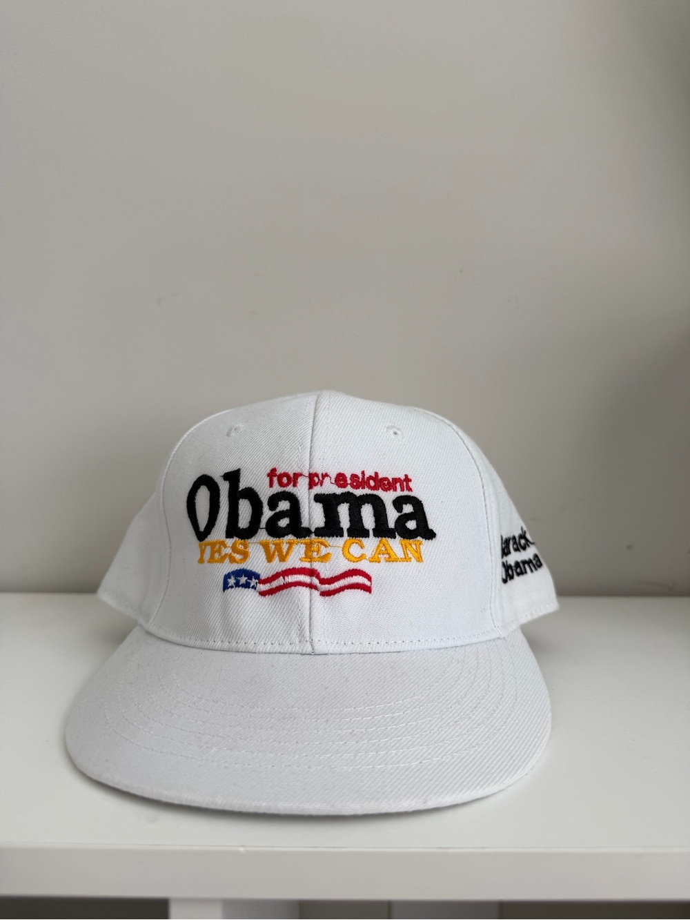 White Embroidered Barack Obama Memorabilia Campaign-Style Baseball Cap